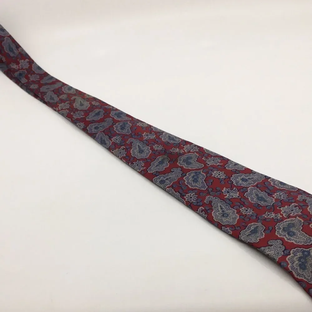 Vintage Yves Saint Laurent YSL Dark Red Blue and Gray Paisley Silk Tie